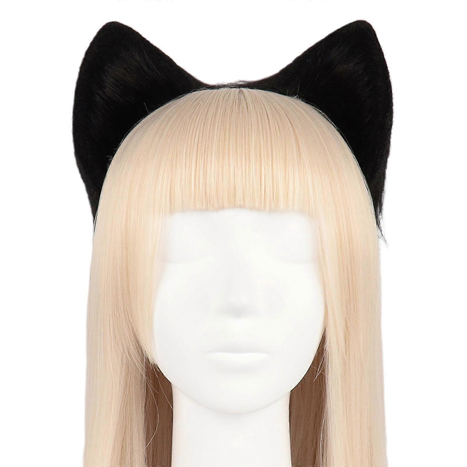 Hat Headwear Sweet Tiara Women Rave Party Cosplay Hairband Animals Ears Shape Plush Hairhoop black/w