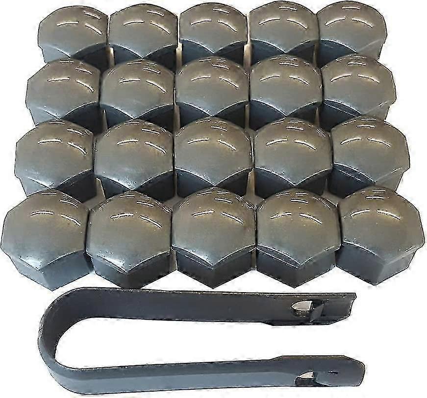 20 stk 21 mm hjulmutterhette, hjulboltmutterdeksler deksler, sekskantede dekkmutterdeksler (grå)