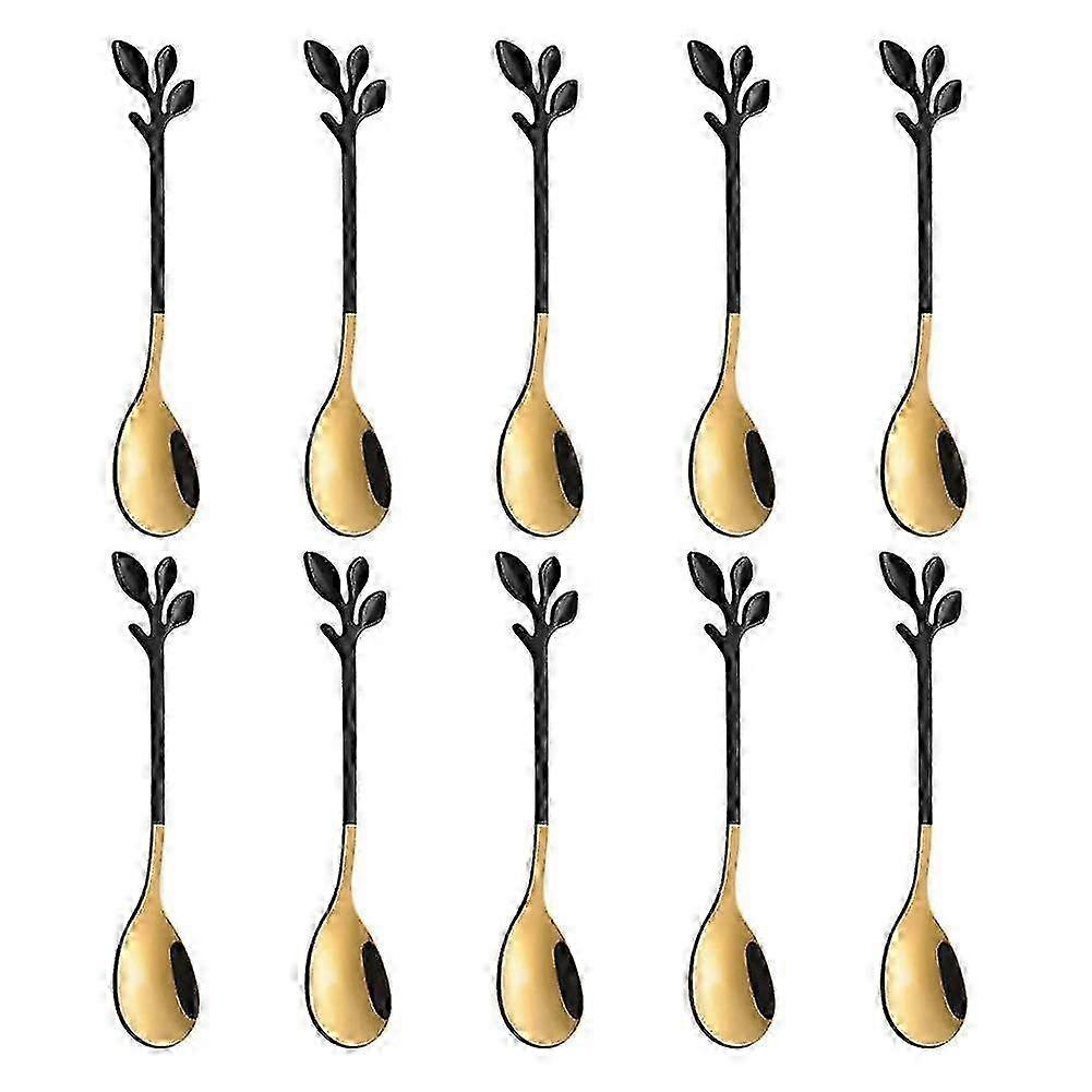 10 stk kaffeske rustfrit stål blad kaffekageske ske dessertskeer, omrøring teskesæt JKW
