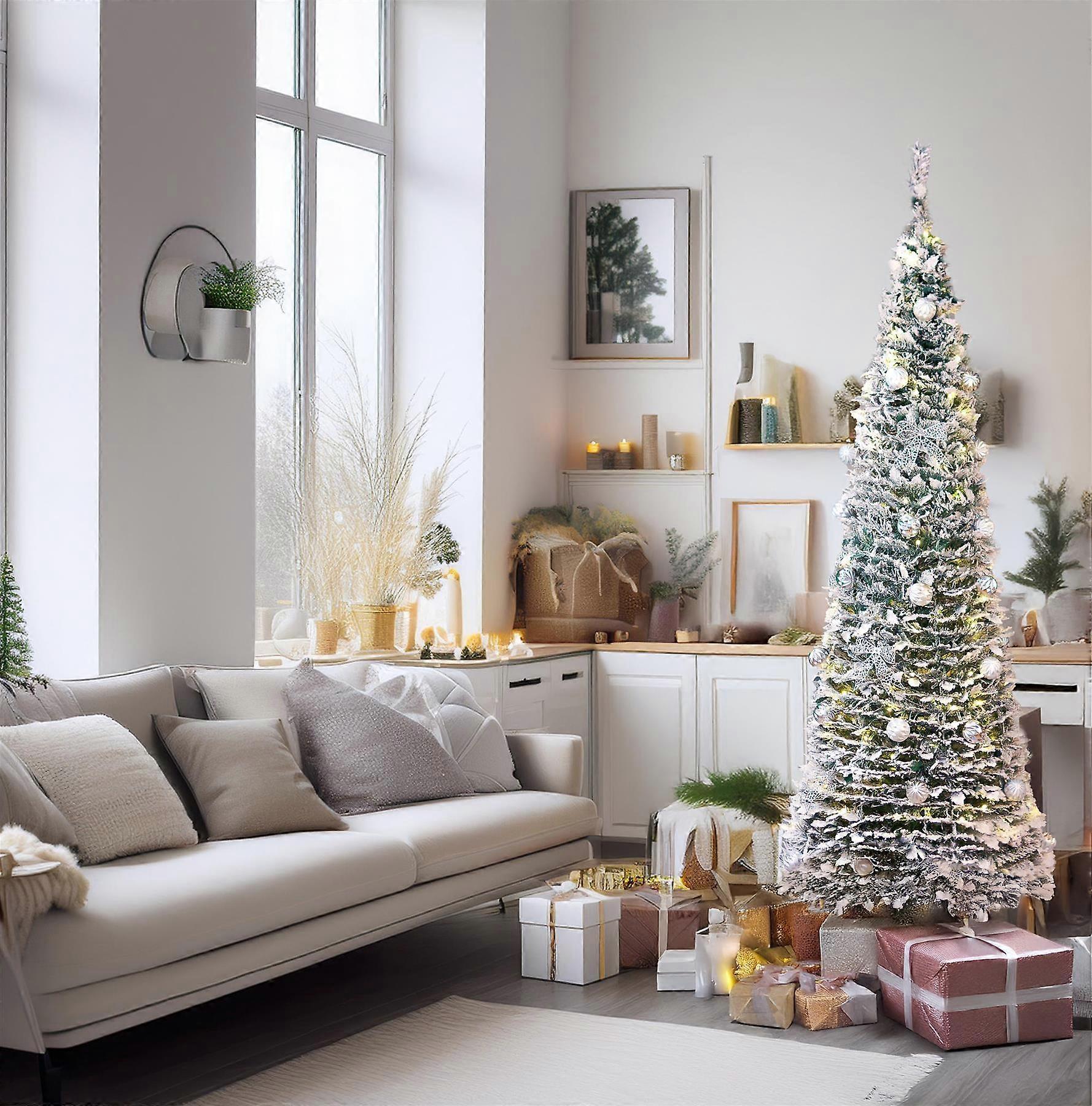 7ft Pop-up Snow Flocked Christmas Tree optional timer UK Plug Best Artificial Pre-Lit Decorated Pop Up Snow Flocked Christmas Tree Timer