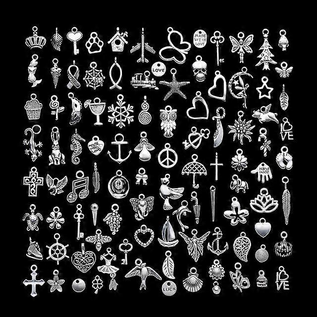 100 PCS Mixed No Repeated Silver Smooth Metal Charms Pendants DIY ...