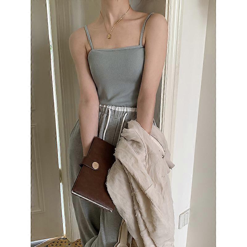 Huang Zheng solid color suspender vest women's spring 2022 inner and outer wear slim knit short top 121sd8078