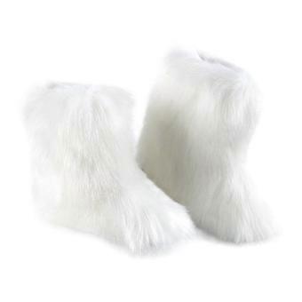 Botas de pele falsa das mulheres Plush Furry Round Toe Suede Winter Comfort Plush Warm Short Snow Boots Flats