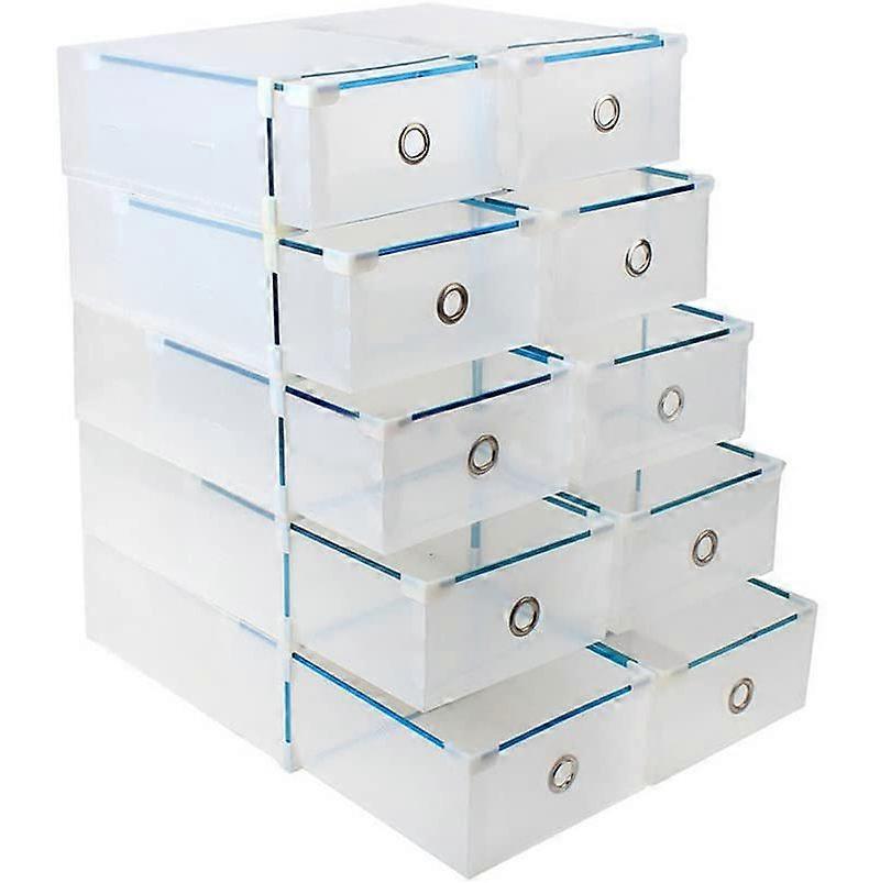 Clear Stackable Portable Collapsible Plastic Shoe Box Shoe Storage Box - 10 Pcs Plastic Drawer