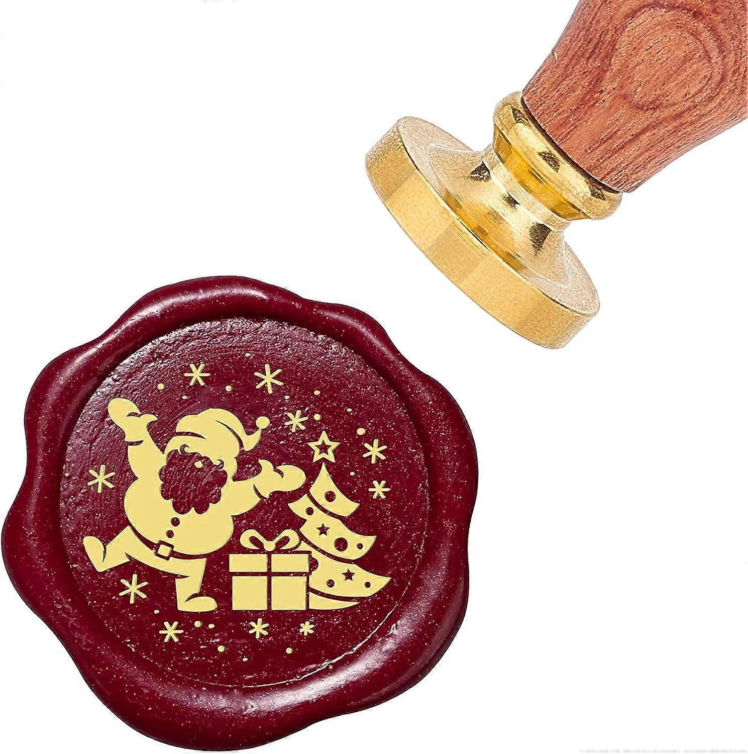 Karácsonyi Mikulás viasz pecsét bélyegek Ajándékdoboz karácsonyfa levehető sárgaréz pecsételő bélyegzőfejek 25mm vintage fa fogantyúval borítékokhoz Invi levél