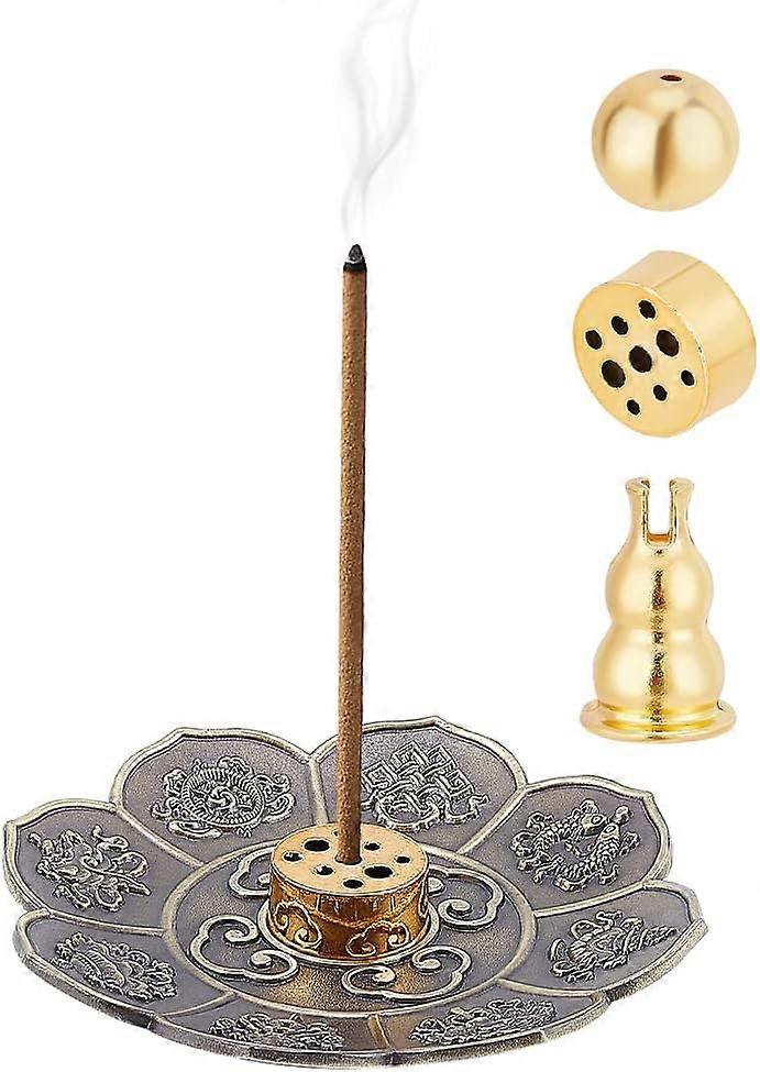 Metal Incense Stick Holder Retro Carving Pattern Incense Burner 4 in 1 Incense Holder Burner with Detachable Gourd Round Cylindrical Coil Cone Ash Cat