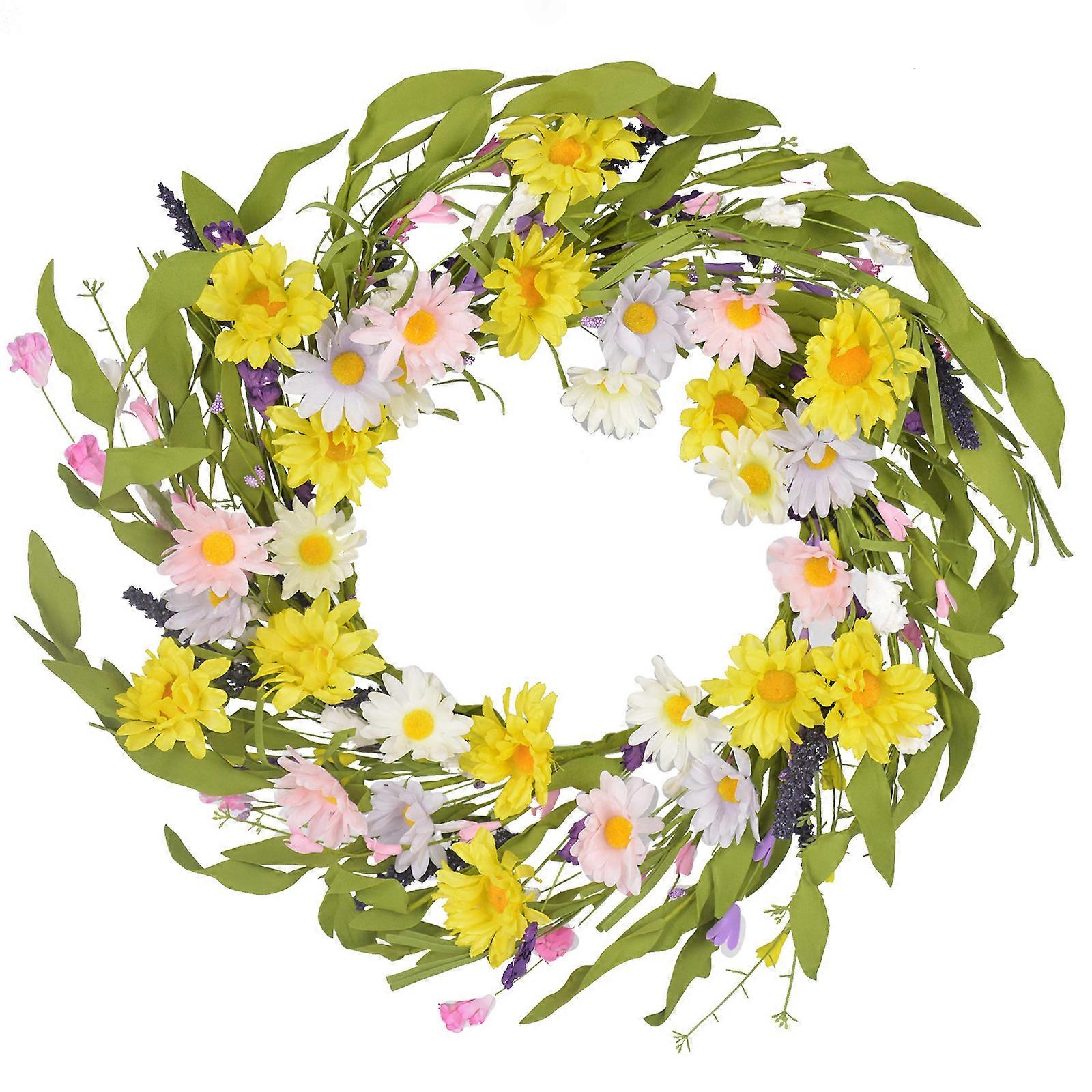 Artificial Daisy Wreath Spring simulated daisy wall-mounted door decoration with an outer diameter of 40cm and an iron ring of 25cm