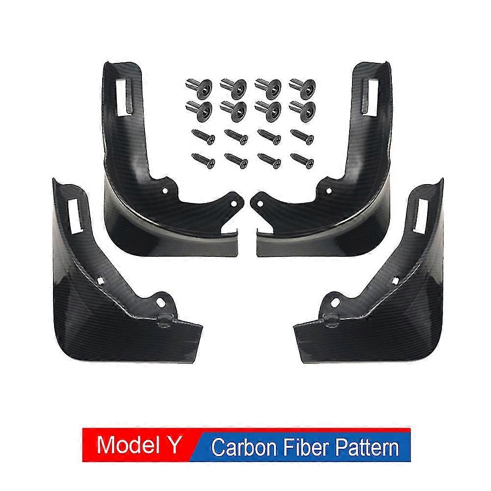 Matte Black Carbon Fiber Pattern Splash Guards Mud Flaps For 2020 2021 2022 2023 Tesla Model Y Mudflaps No Need To Drill Holes