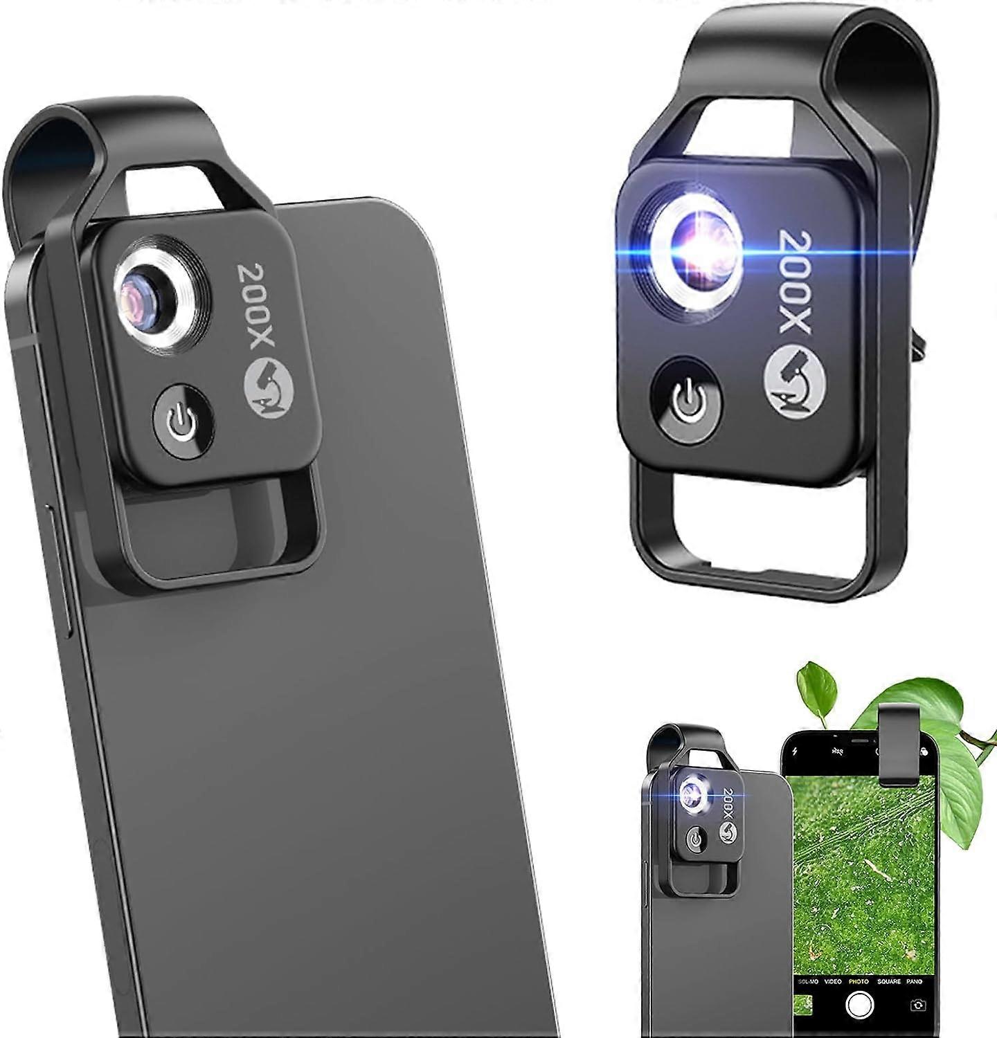 Professional Phone Microscope Lens, 200x Nanozoom Mini Pocket Microscope with LED Light &CPL Lens, Phone Microscopic Lens Magnifier