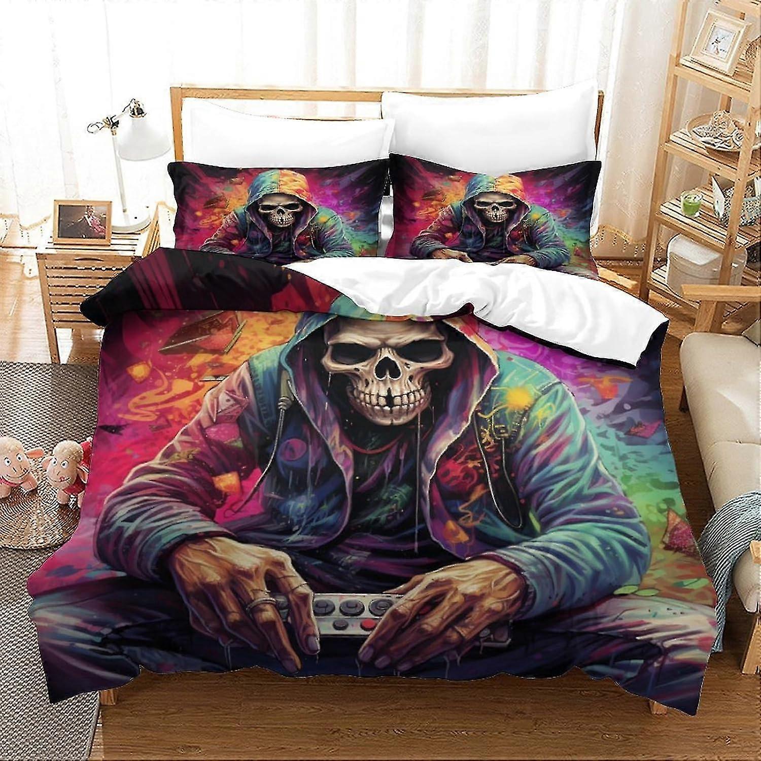 o4986 Lakan Mänskligt Skelett Sängkläder Påslakan Set Street Style Tryckt Sängkläder Täcke Ultra Mjuk Mikrofiber för Barn Tonåringar Vuxna Dubbel Vara