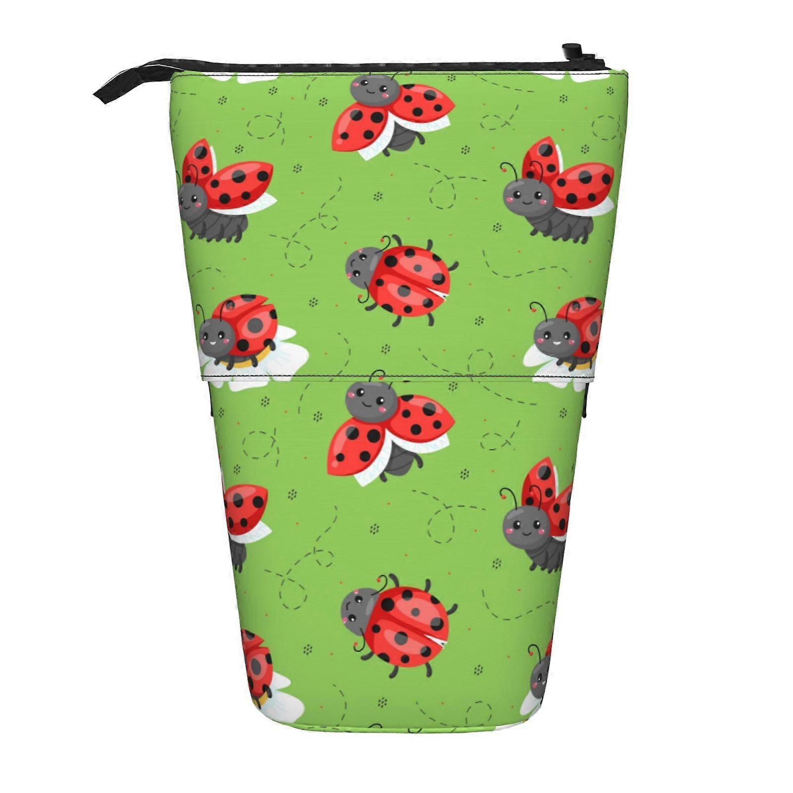 Cute Animal Ladybugs Pattern Pencil Case Stand Up Pencil Bag Telescopic Pencil Case With Zipper Portable Makeup Bag 2
