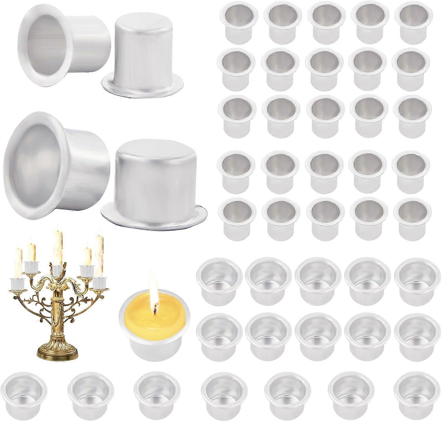50Pcs 2 Size Candle Holders Aluminium Metal Candlestick Inserts Cups Holder Candle Drip Protectors Drip Catchers for Wax Dripping Jar Candle Ramadan T