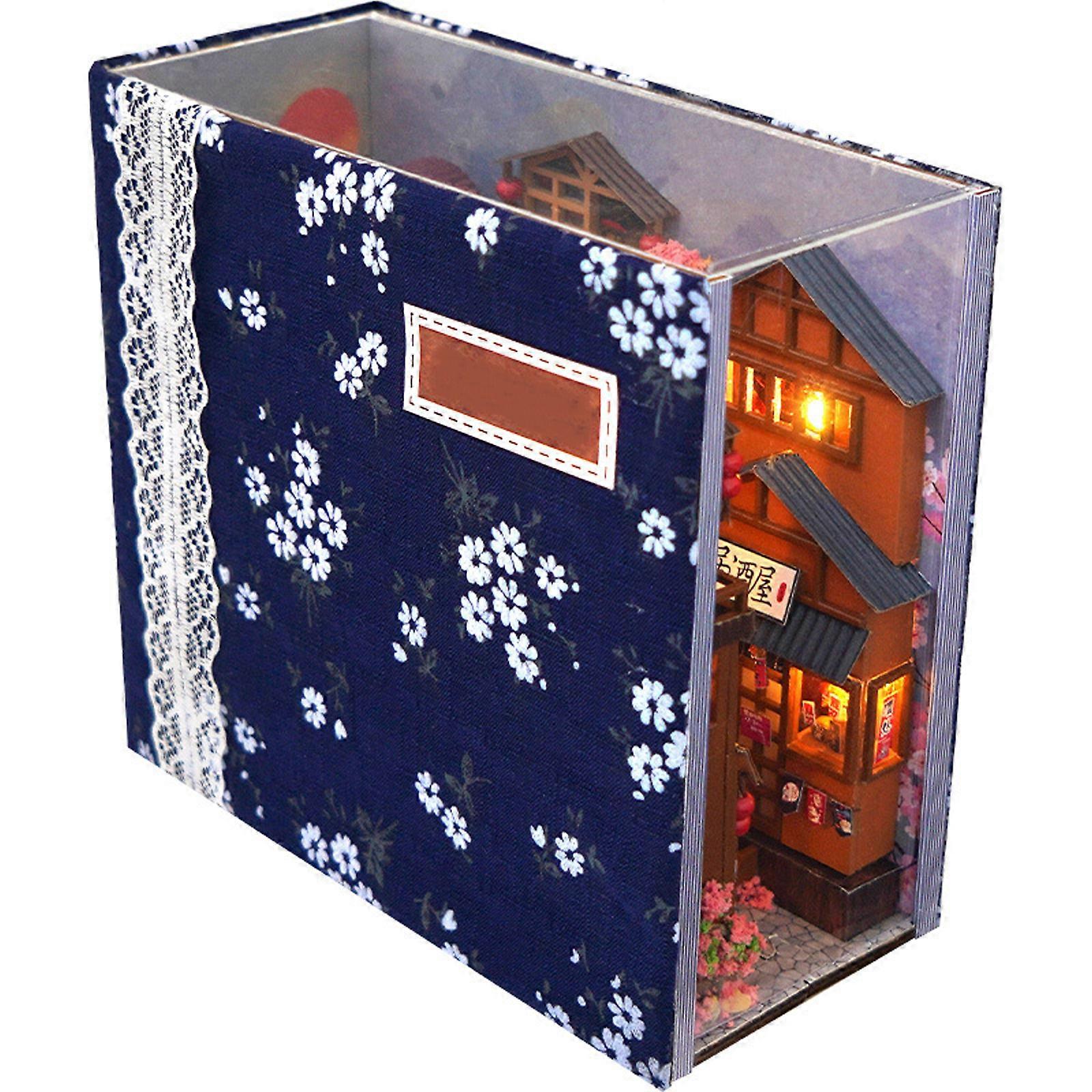 Book Nook Kit, Bookshelf Insert Decor Alley 3D Wooden Puzzle, DIY Bookend Building Set Model Kit with LED Light -Sakura Tram
