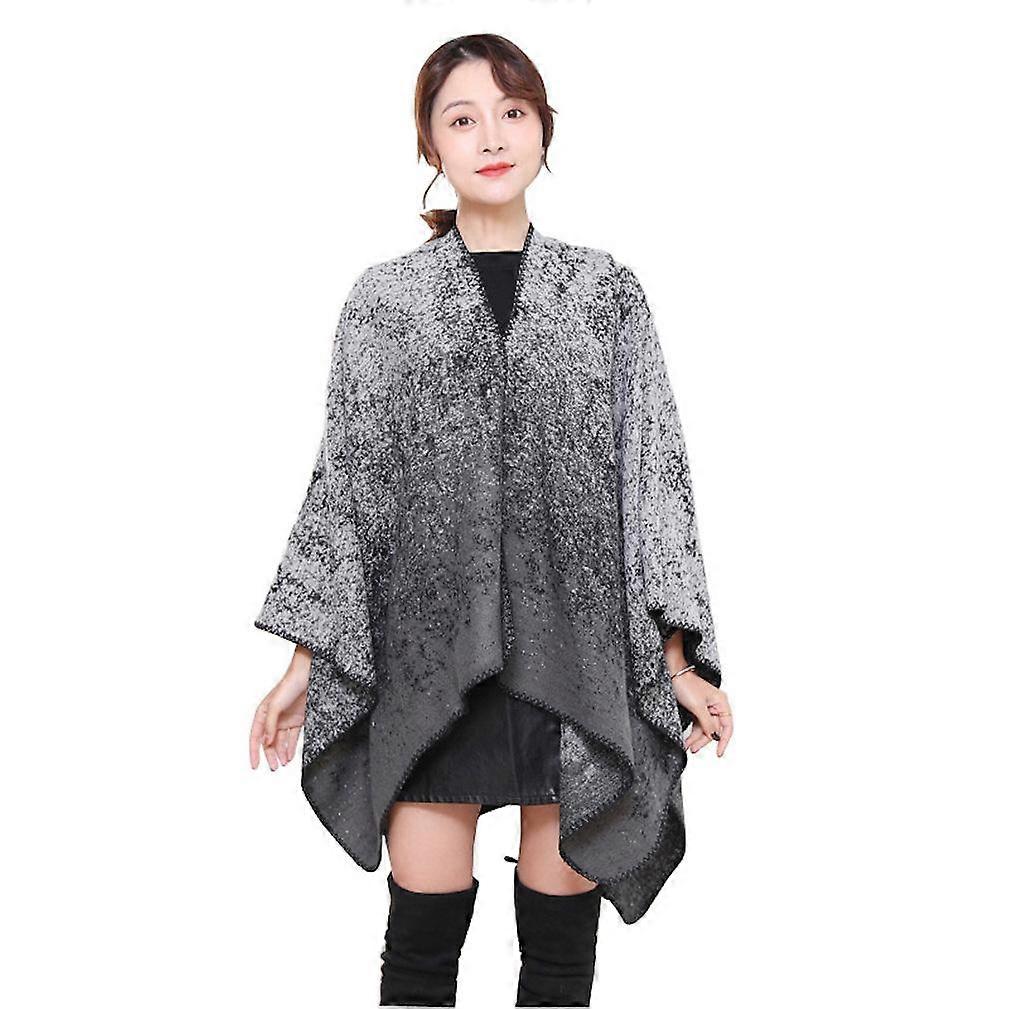 Gradient Pashmina Scarf Winter Shawl Warm Wrap Open Front Poncho for Lady