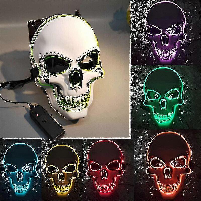 Halloween Led Glow Scary Full Mask 3 Modes El Wire Light Up Costume Party Props