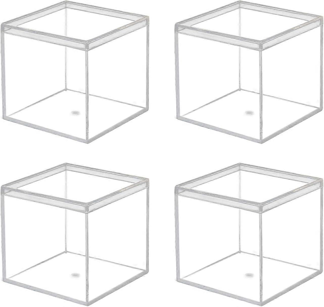 2 pieces of transparent acrylic plastic square storage box with lid, small plastic storage box, 2.2x2.2x2.2 inch square transparent container boxed ca