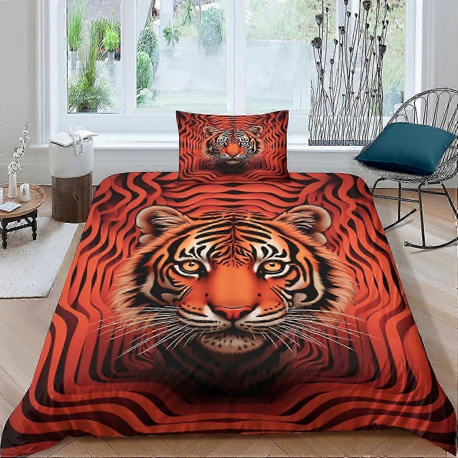 J1862 Lençóis Capa de Edredão Tigre 2 PCS Capa de Colcha de Qualidade de Hotel Conjuntos de Cama Colchas com Fronhas com Fecho de Zíper Ultra Macio Hipoalergo