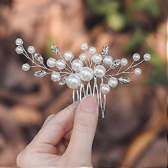 Wedding Hair Comb Pearls Flower Hair Side Comb Bridal Rhinestone Hair Clips Hairpieces Wedding Hair Accessories for Brides and Bridesmaids (Silver)