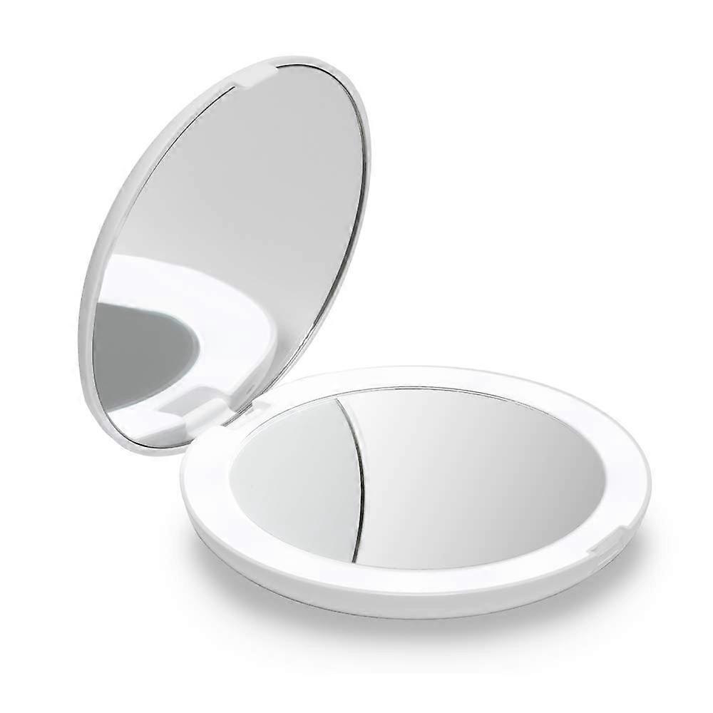 2025 Suitable LED Illuminated Pocket Mirror, 1x / 10x Magnifying - Makeup Hand Mirror with Natural Light, 12.7 cm Diameter, Compact and Portable for T