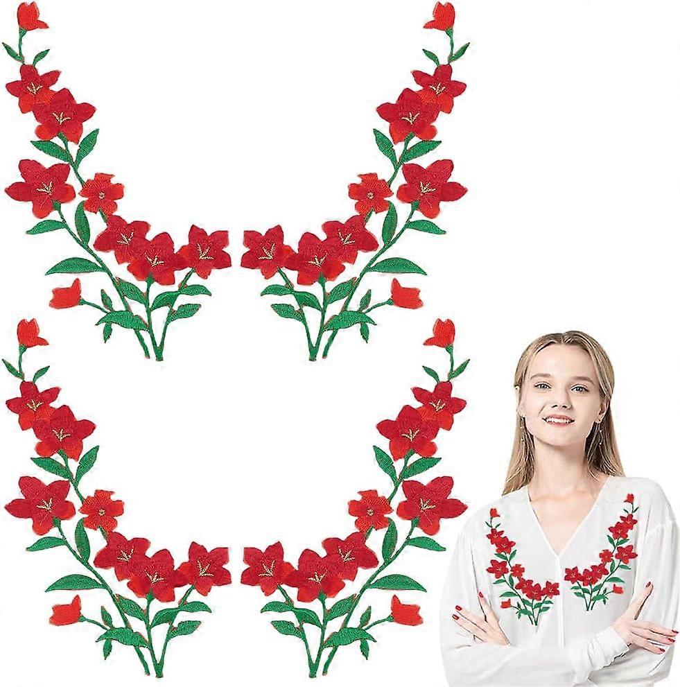 DIY 6 PCS Embroidered Flower Patches Iron on Polyester Patches Red Plum Floral Pattern Applique Patches for Sewing Decorative Applique Embellishment f