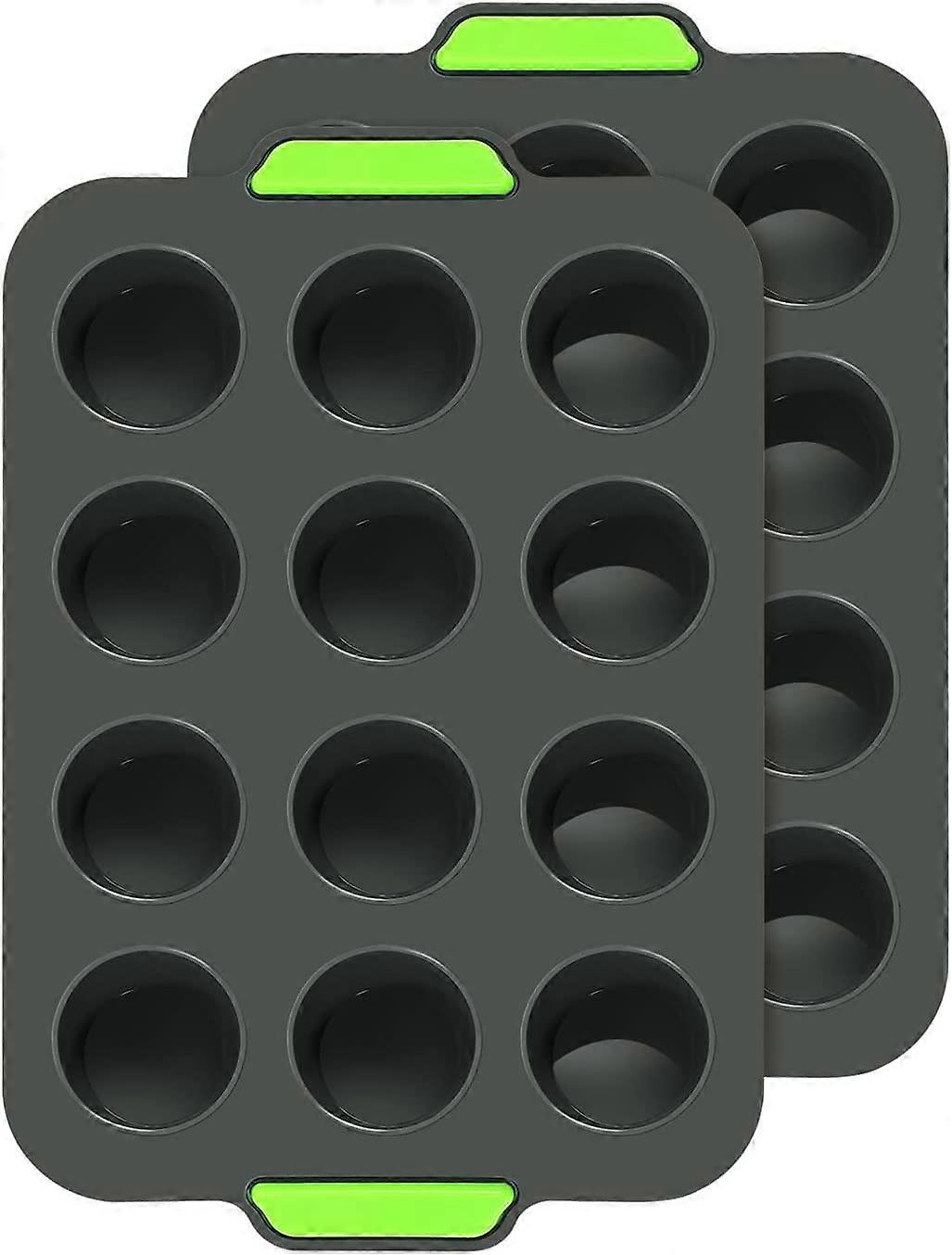 Muffin Molds, Reusable Silicone Baking Molds, 12 Cupcake Molds with Non-Stick Effect, for, Cakes, Brownies, Black Pudding
