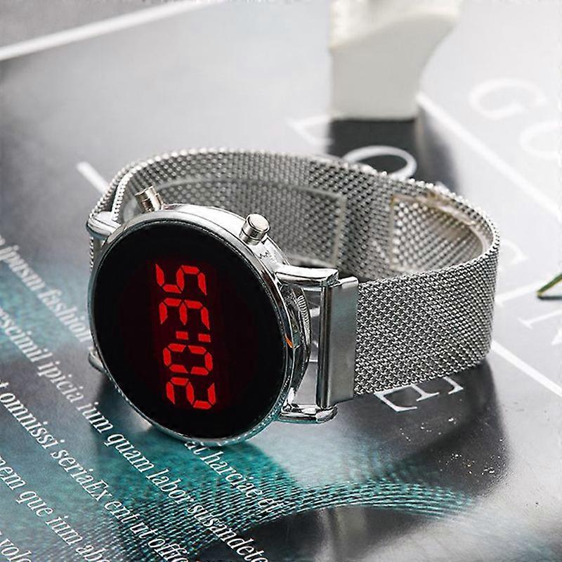 Luxury Rose Gold Digital Red LED Dial Watches For Women Stainless Steel Belt Quartz Watch Ladies Magnet Clock Drop Ship