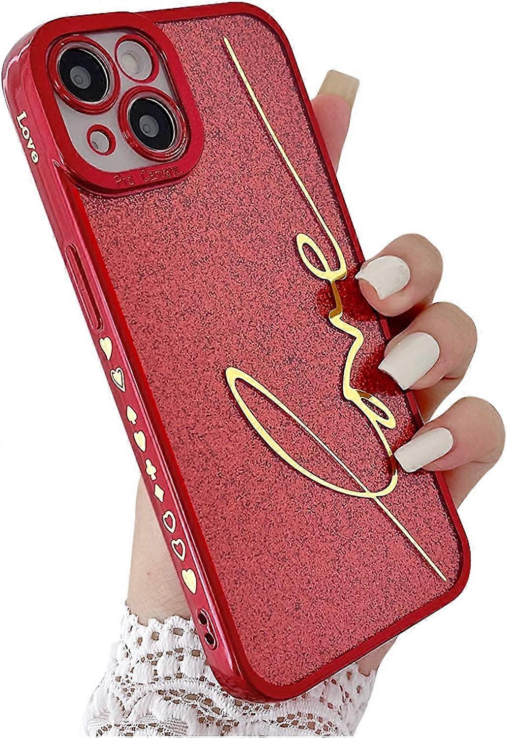 Compatible with iPhone 13 Case, Glitter Bling Plating Love Side Heart Pattern Slim Soft Sparkly Shiny Case, Shockproof Lens Camera Protection Phone Ca