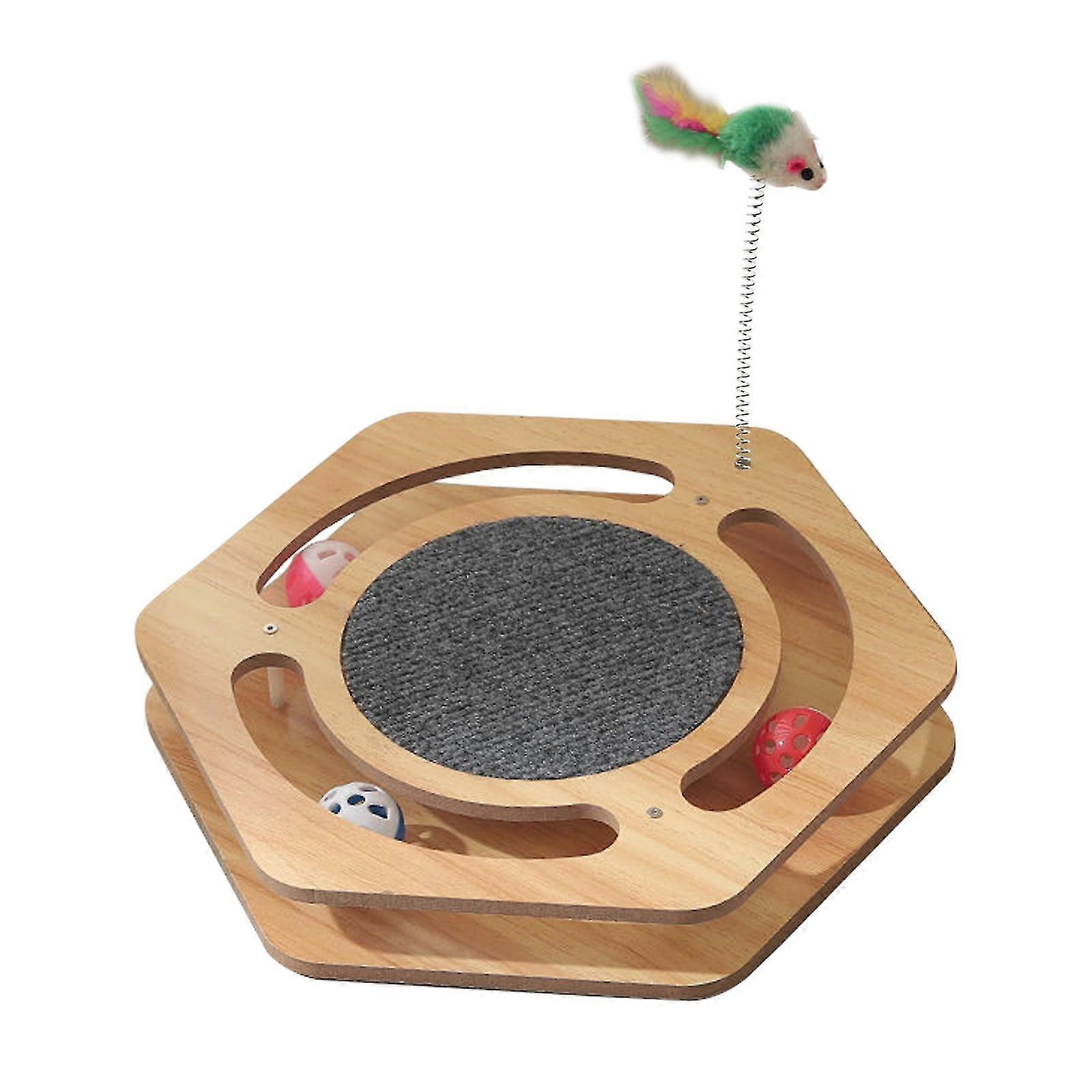Cat Scratcher Toy Interactive Track Ball Cat Scratcher 2-level Turntable For Indoor Cats Interactive Kitten Fun Mental Physical Exercise Puzzle