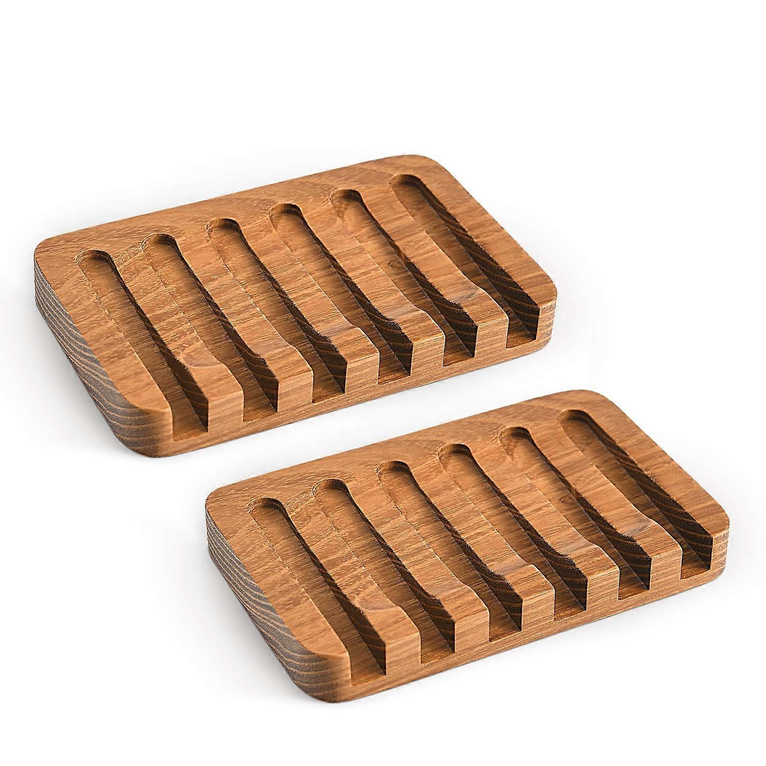 Wooden bathroom soap dish with self-draining tray