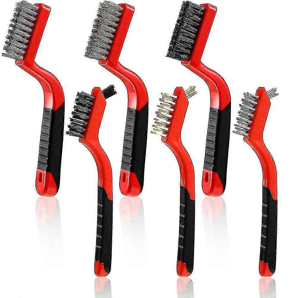 Set Of 6 Cleaning Wire Brushes For Cleaning With Curved Handles For Rust, Paint, Heavy And Light Duty