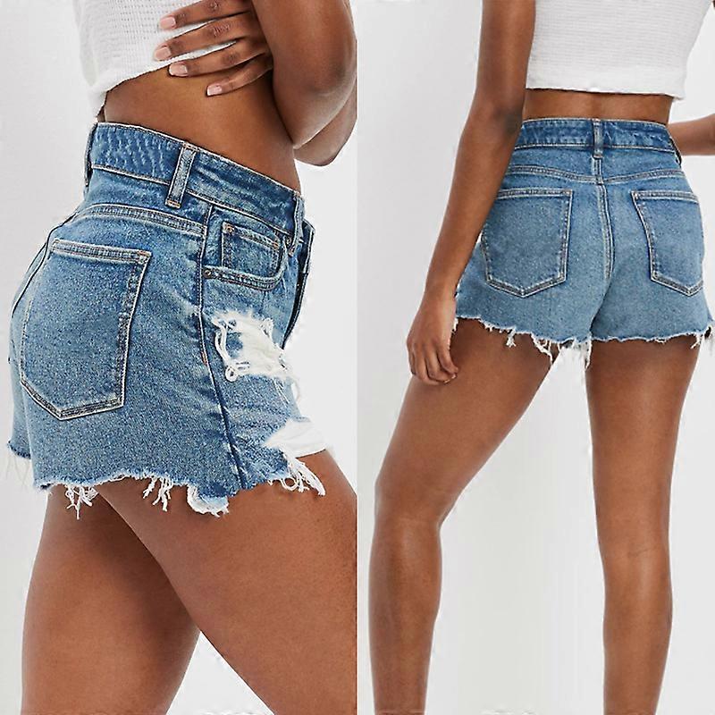 Women's ripped shorts 2024 split high waist denim shorts slim raw edge trouser legs denim shorts