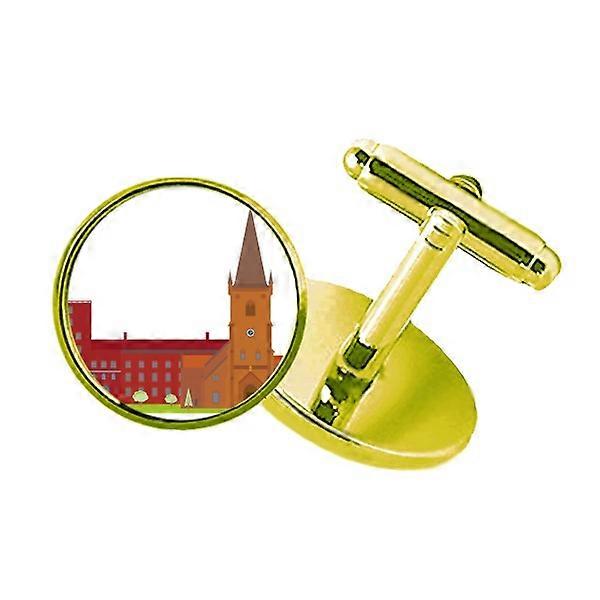 デンマークのコリン国立ランドマークビルスタッズビジネスメタルカフリンクスゴールデン