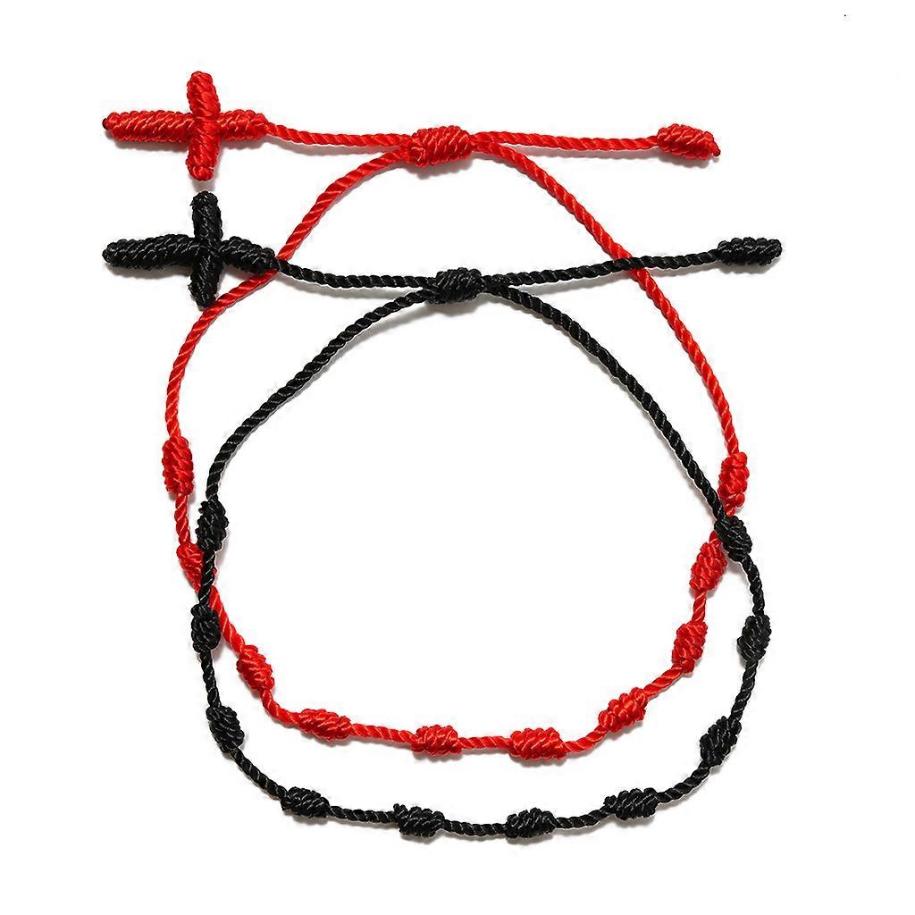 2 Pcs for Cross 7 Knots Red String Bracelet Good Luck Amulet Friendship Bracelet