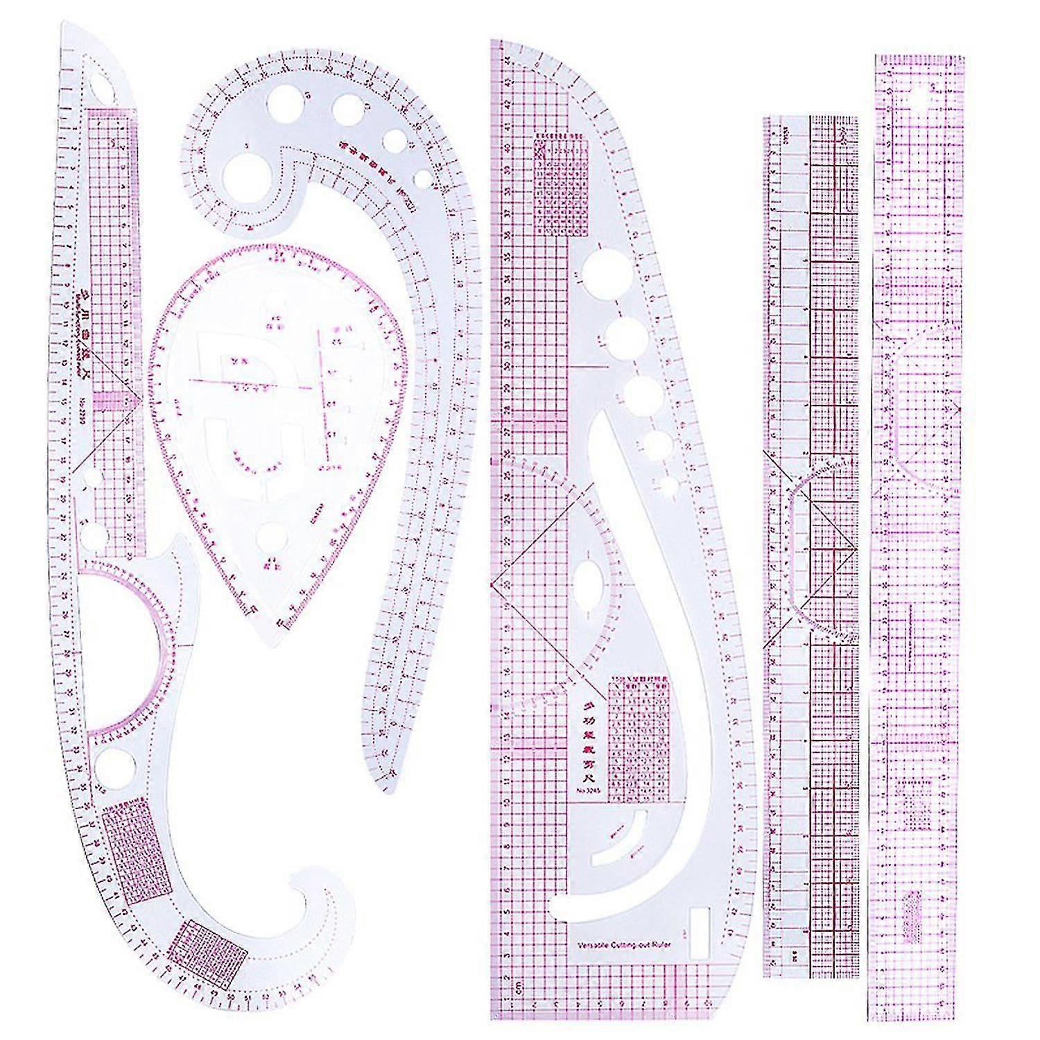 6PCS French Metric Ruler Clothing Fashion Ruler Curve Shaped Grading Rulers Sewing Tools for Sewing