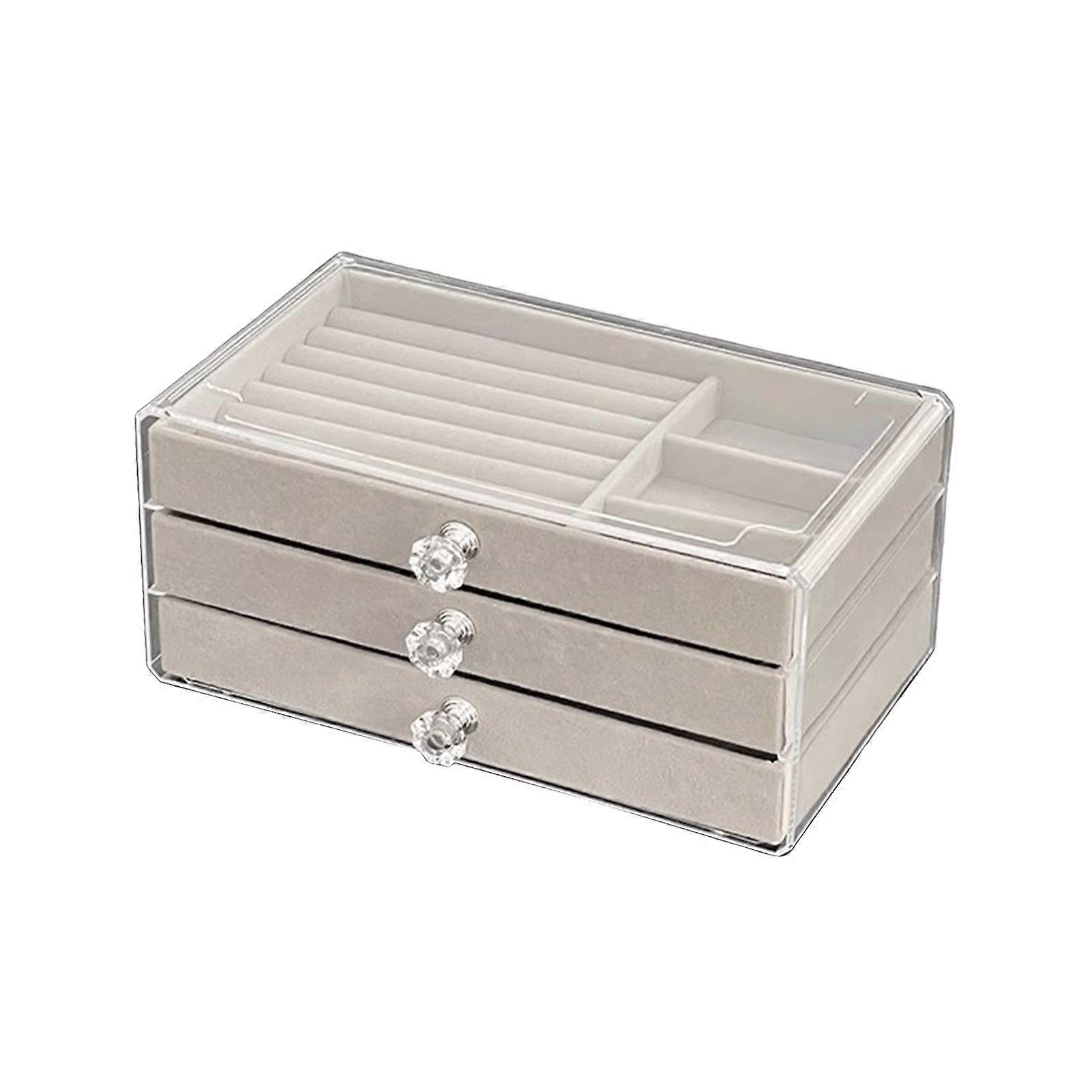 Jewelry Storage Box with 3 Layers Large Capacity Rounded Corners Velvet Interior Earrings Rings Organizer Storage Case