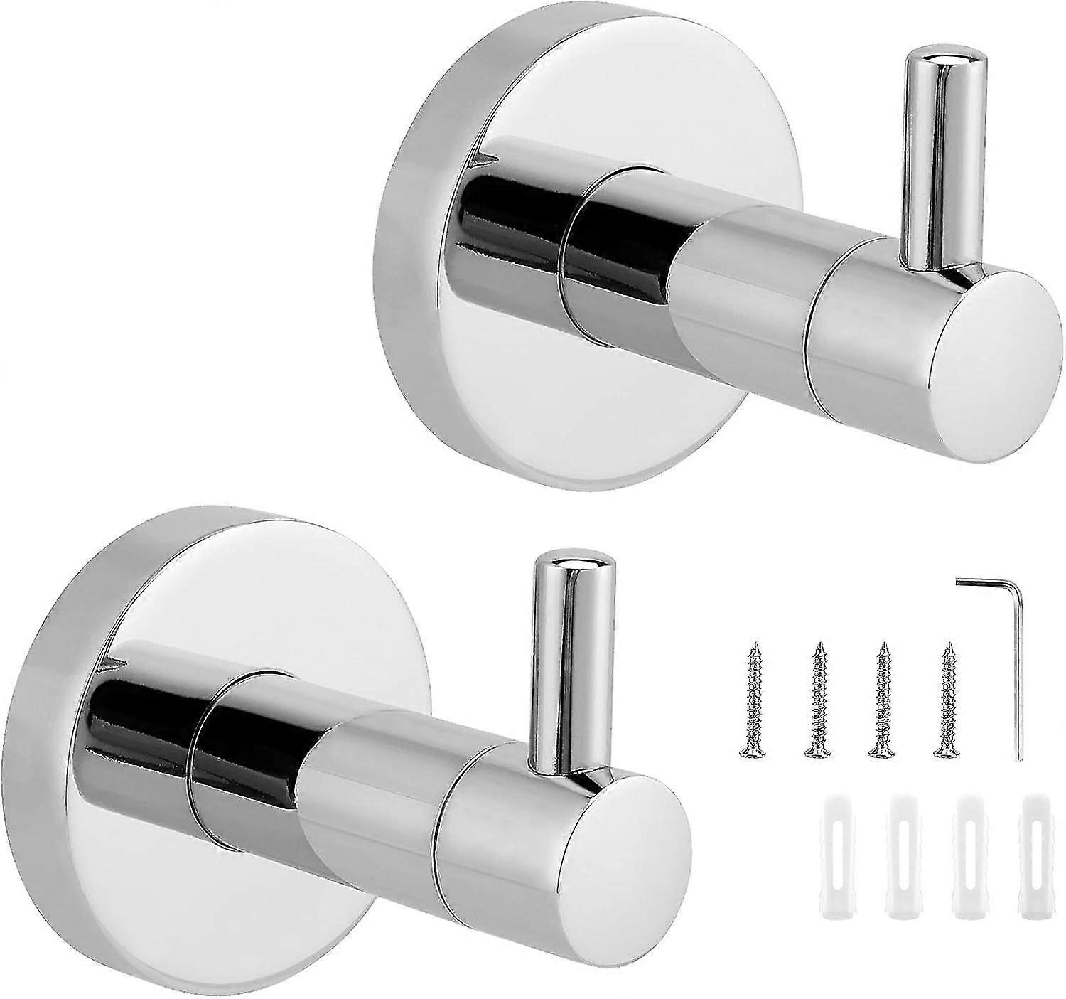 Silver Chrome Wall Mounted Towel Robe Hooks - 2 Pack