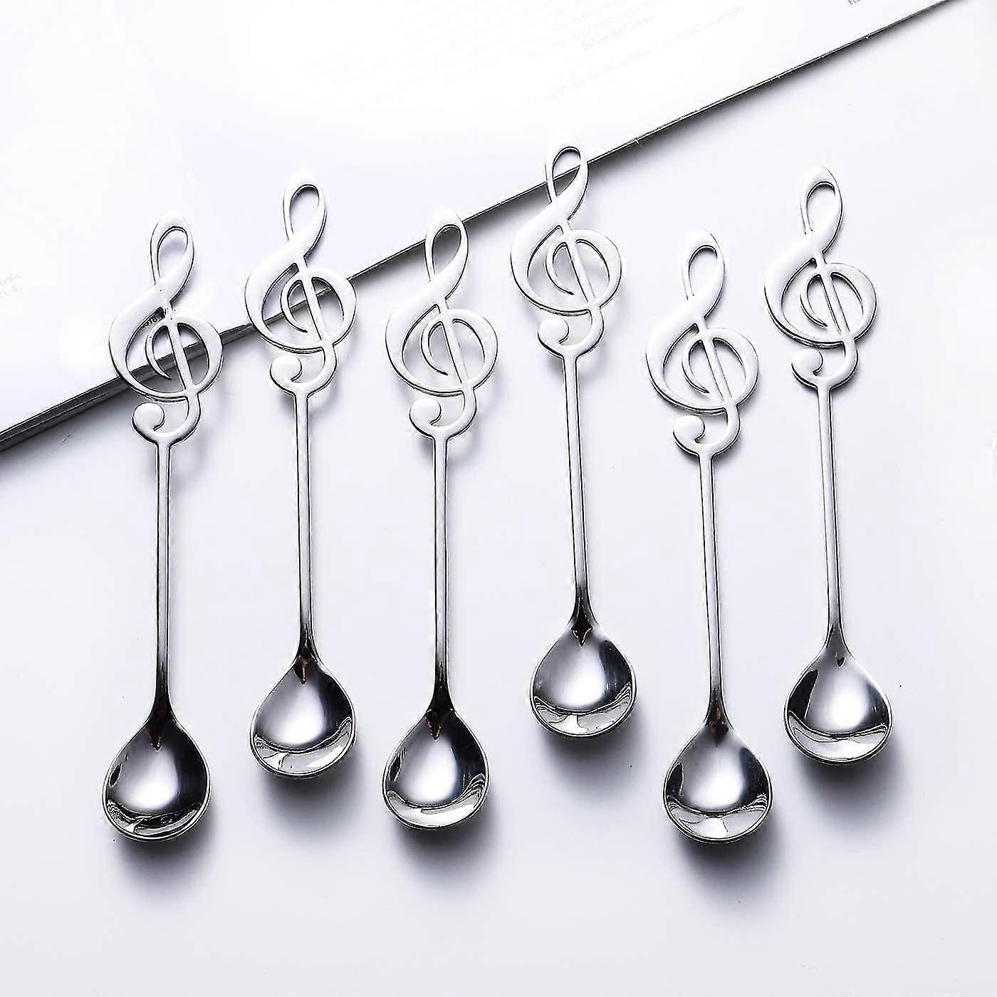 6pcs Music Notes Coffee Spoons,stainless Steel Music Notes Silver Tone