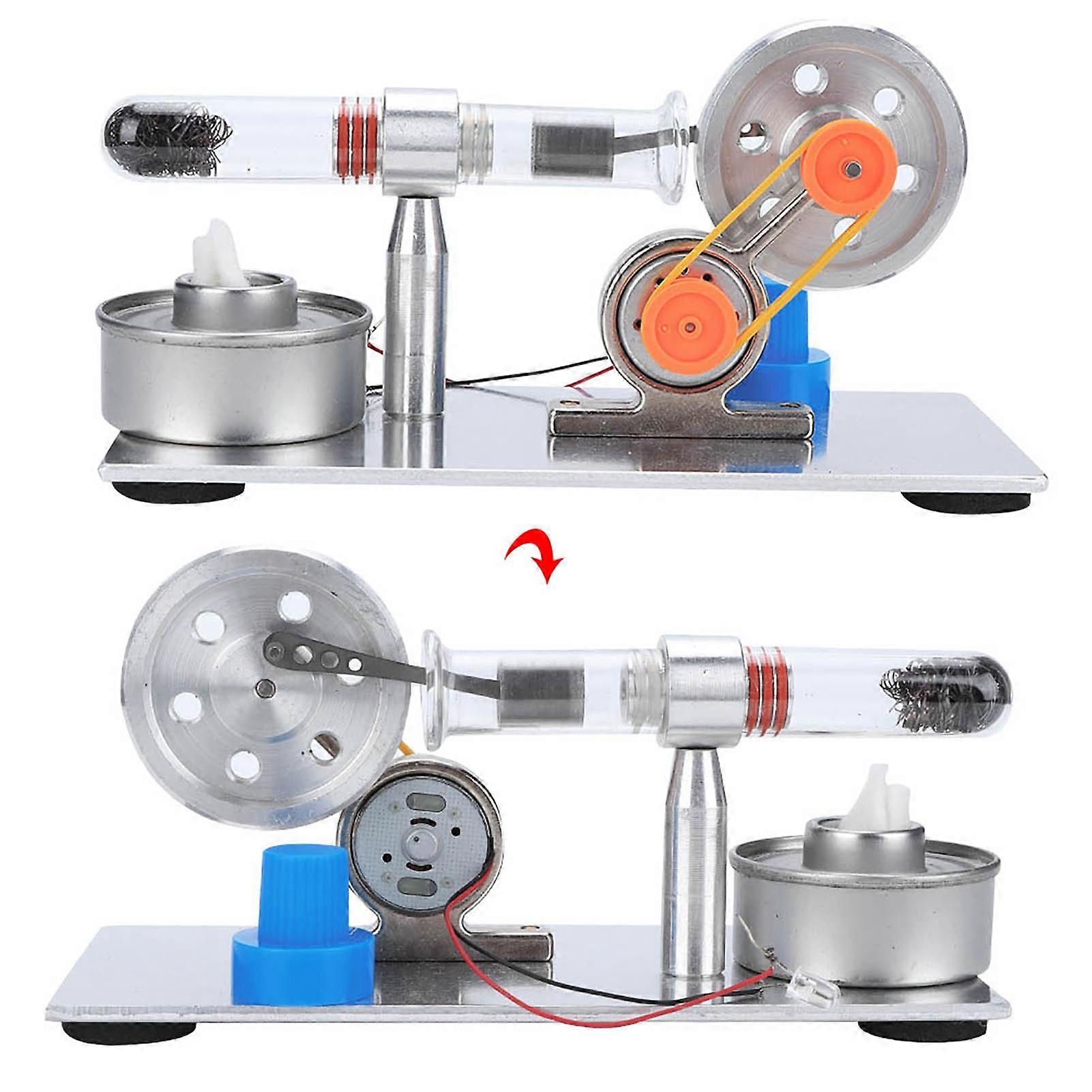 Single Cylinder Stirling Engine Model with LED Light Stainless Steel
