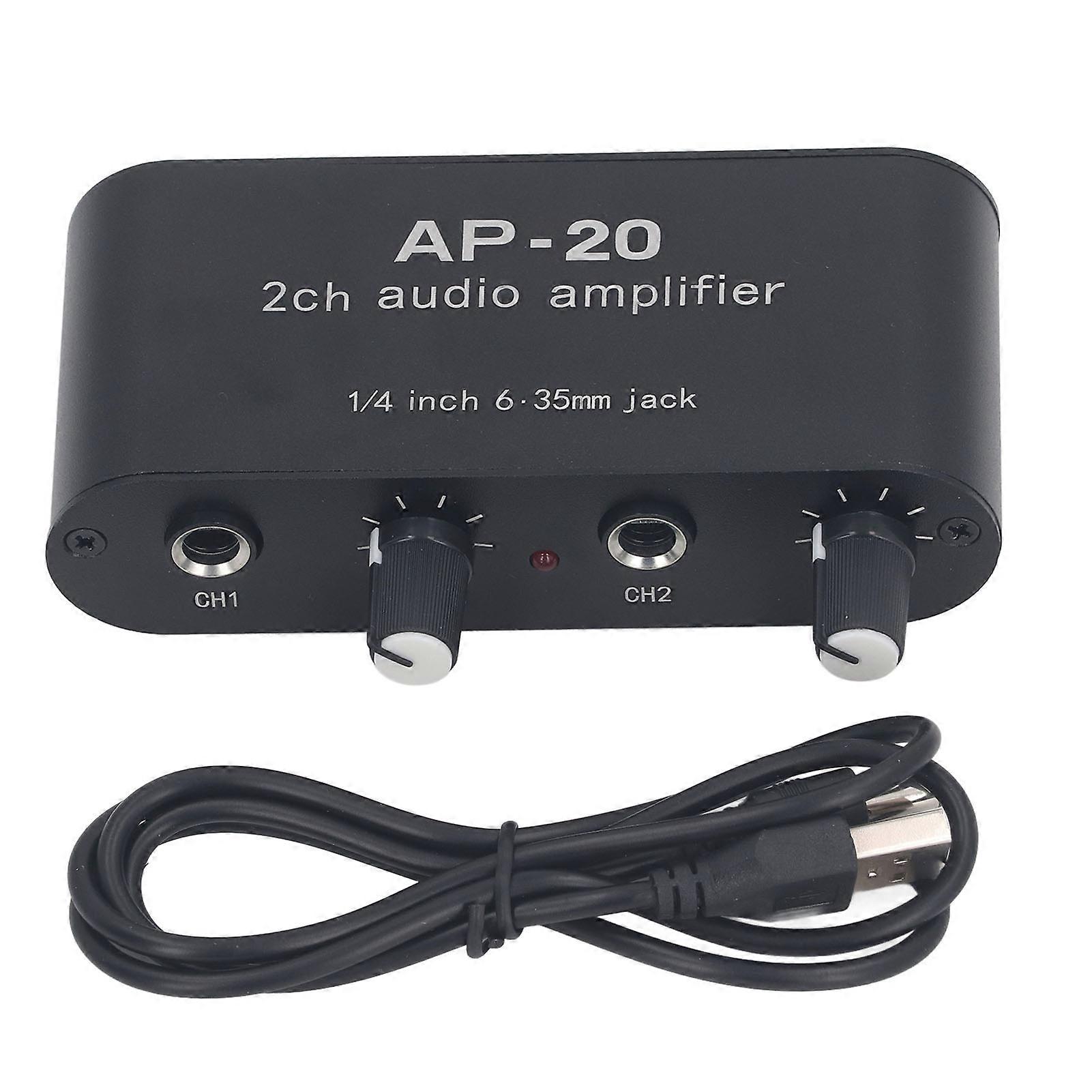 2CH Sound Amp Preamplifier nced Input 1/4in 6.5mm Gain Independent Adjustment 0‑20db Preamp