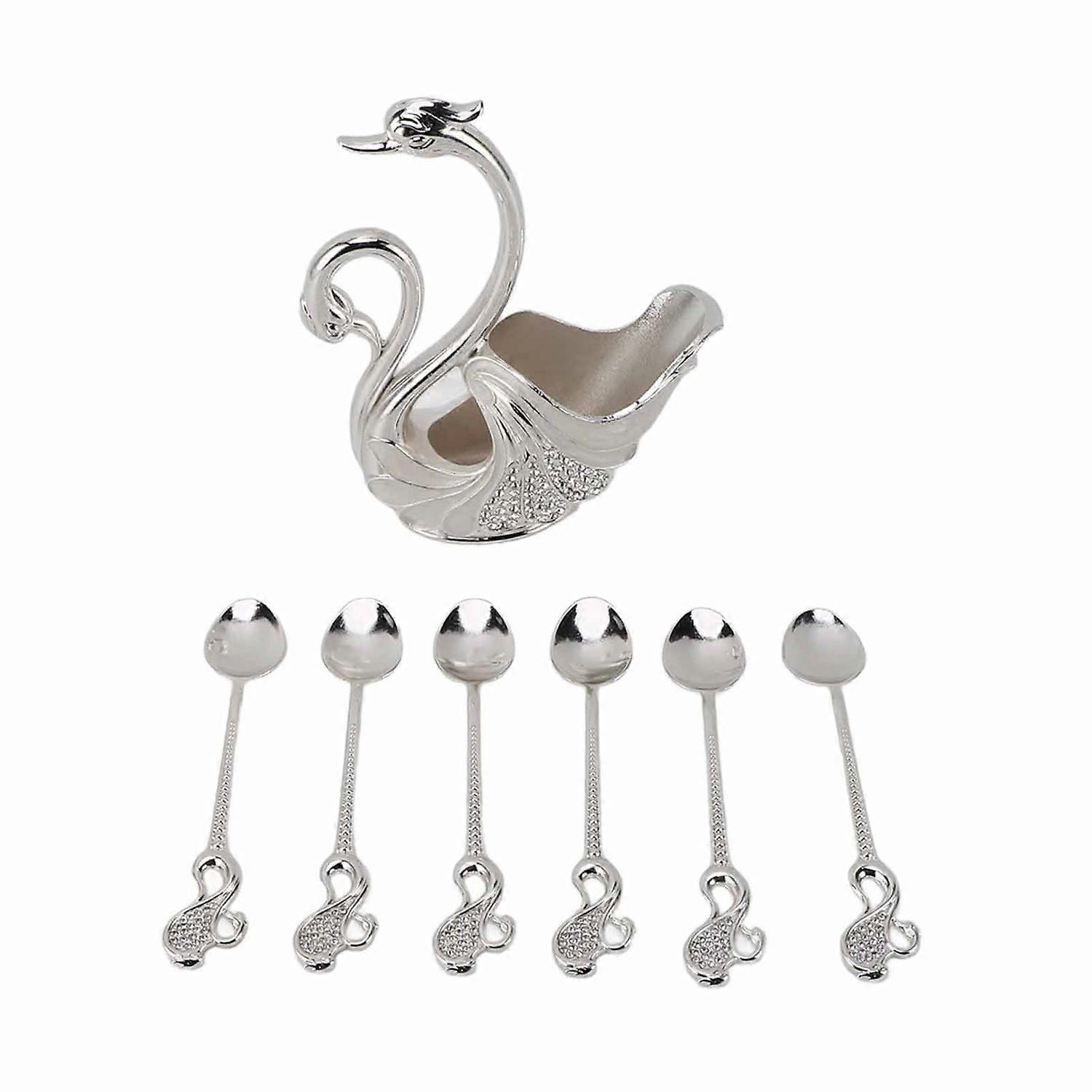 Swan Dinnerware Set Metal Tableware Cutlery Set Decorative Swan Base Holder with 6 Spoons for Stirri