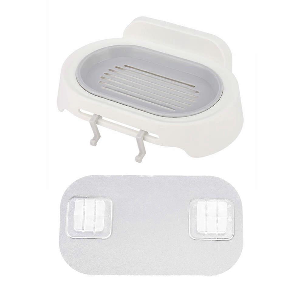 Double Layer Wall Suction Cup Soap Holder Box Rack Bathroom Organizer with Hook(White)