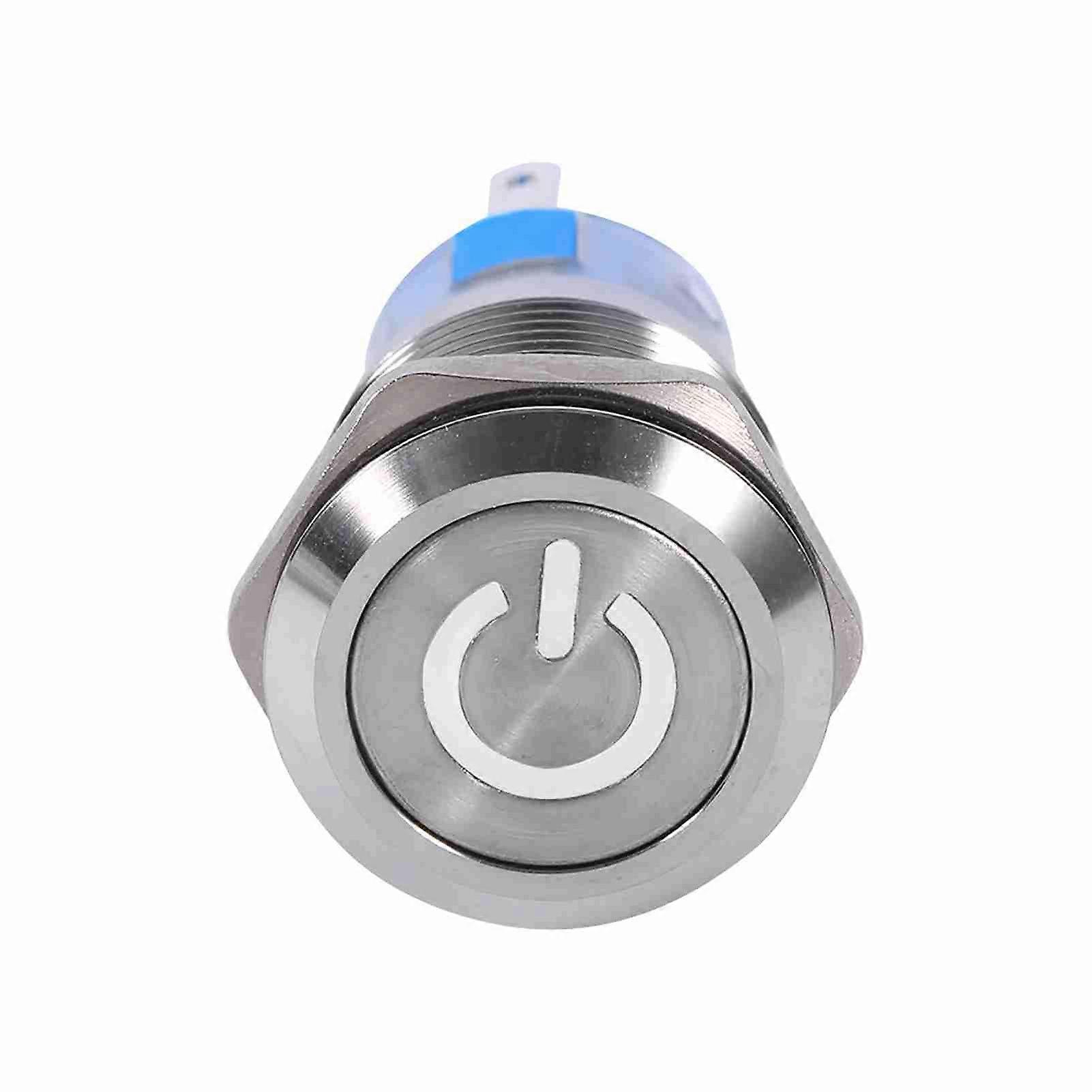 19mm 12V-24V Waterproof Stainless Selflocking Latching Push Button Power Switch White LED