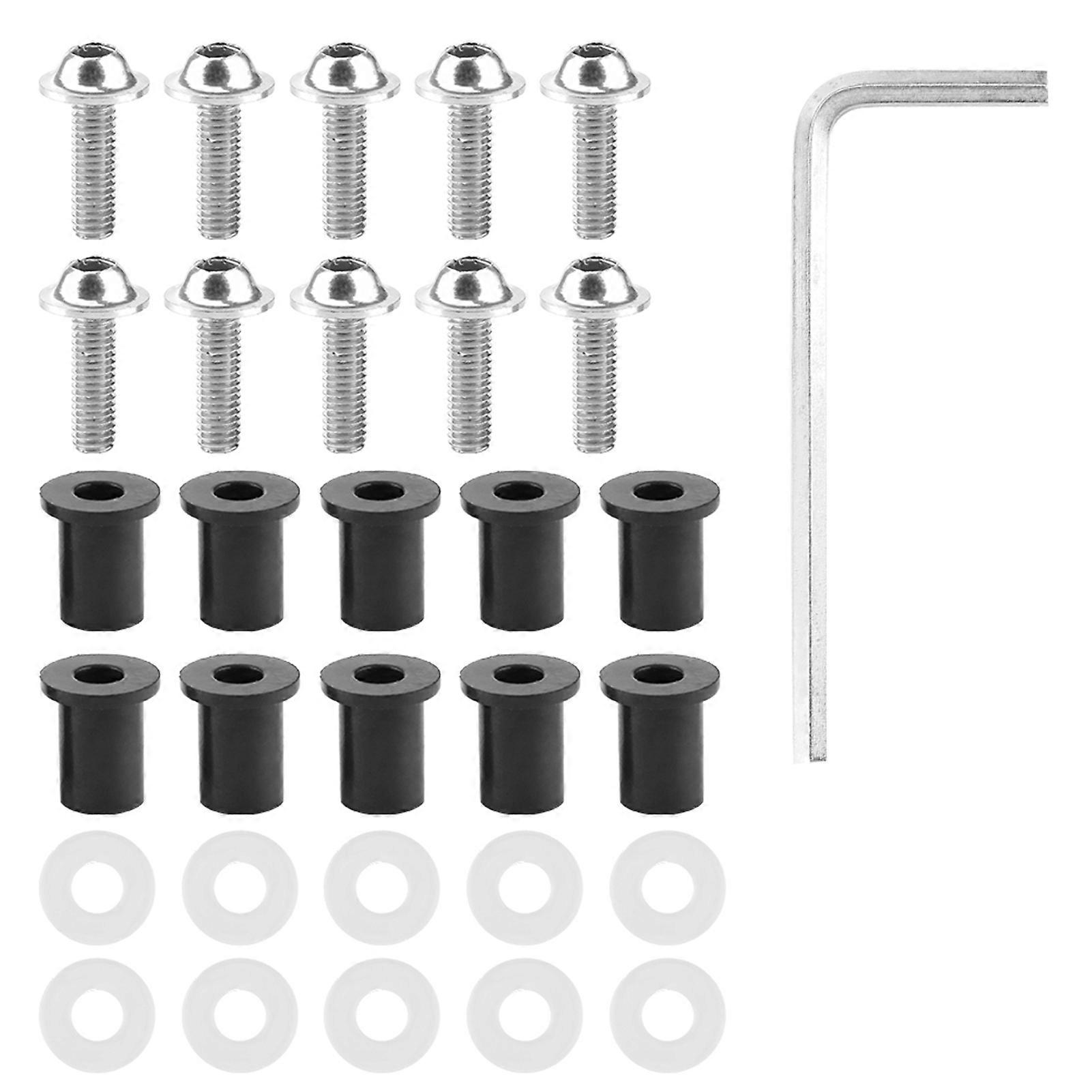 BOROCO 10pcs Motorcycle Windshield Nut Washers Universal Motorbike Fairing Mounting Kit (Silver)