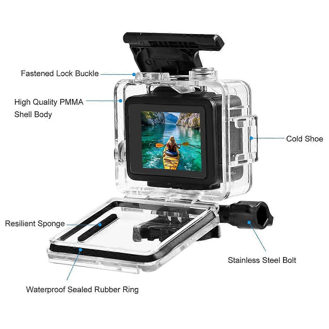 Étui étanche 60 M Pour GoPro HERO 4K 2024 – Coque PMMA PC, Lentille Verre Trempé – Adaptateur Vis 1/4″ Inclus
