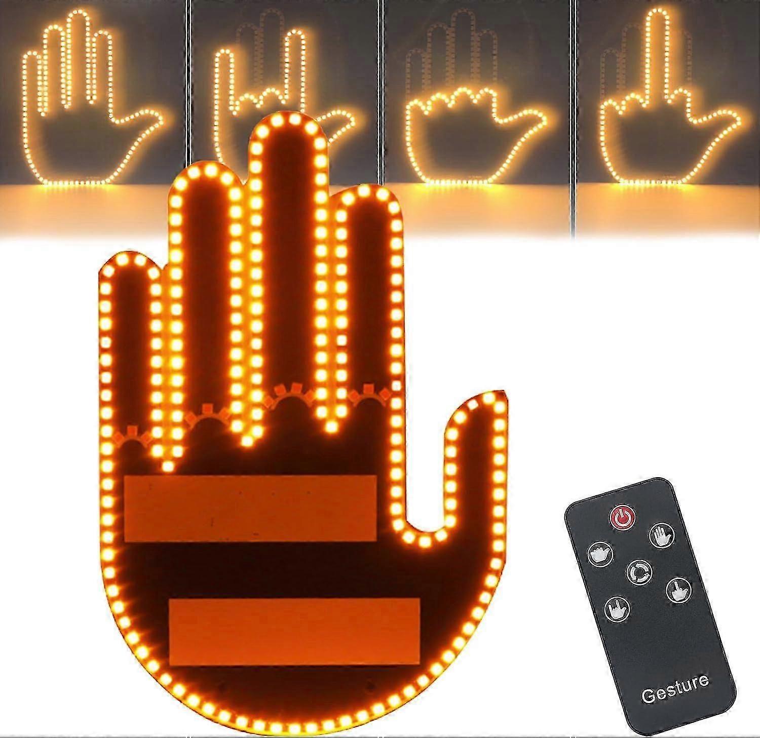 Finger Gesture Light with Remote Control LED Car Back Window Funny Sign Hand Lights