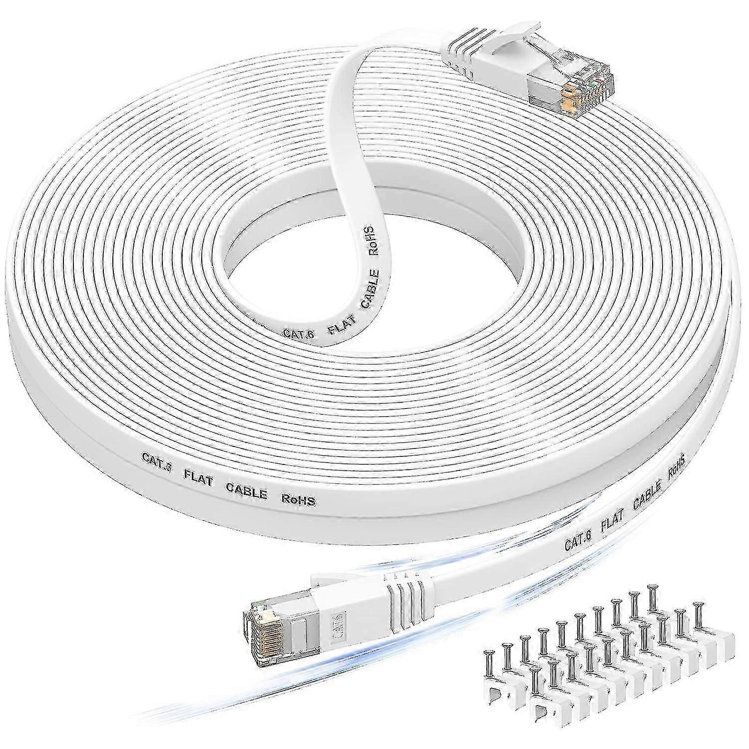 20m Ethernet Cable, Cat 6e/cat6 Long Internet Cable With Snagless Rj45 Connector, High Speed Patch Cord Than Cat 5e/cat 5, Flat White Shielded Lan Cab