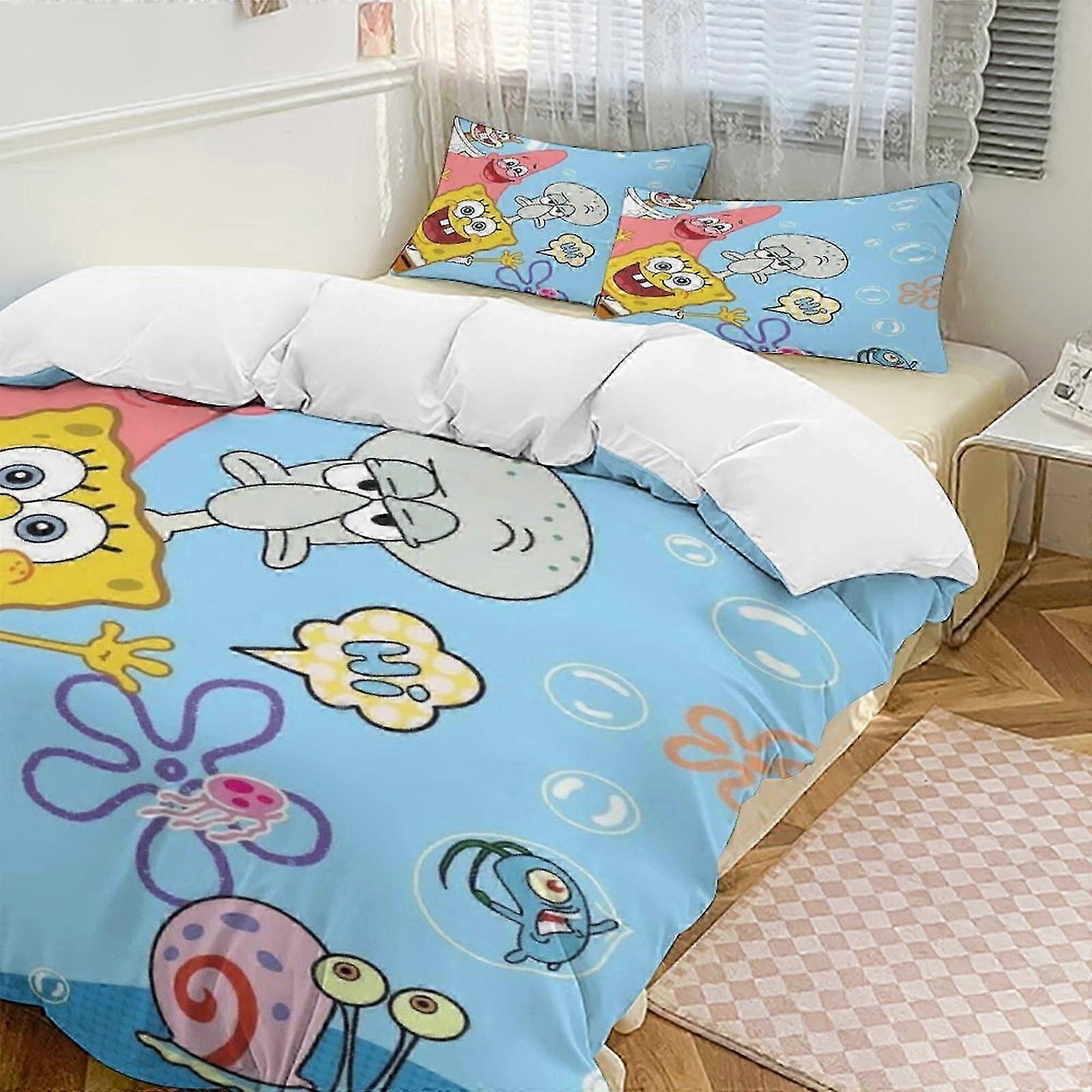 a2840 Lençóis Bob Esponja Calça Quadrada Conjunto de Cama Capa de Edredão Tema dos Desenhos Animados Quarto das Crianças Lençóis iip2840