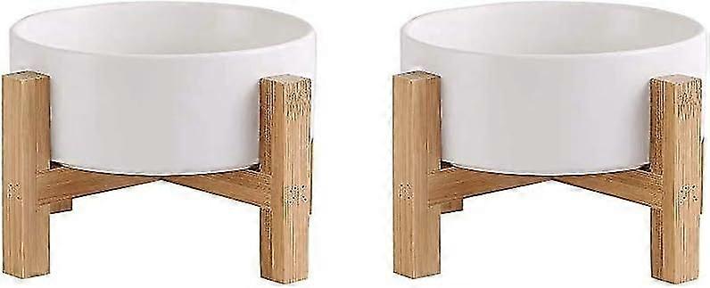 Ceramic elevated cat bowls non-slip set of 2