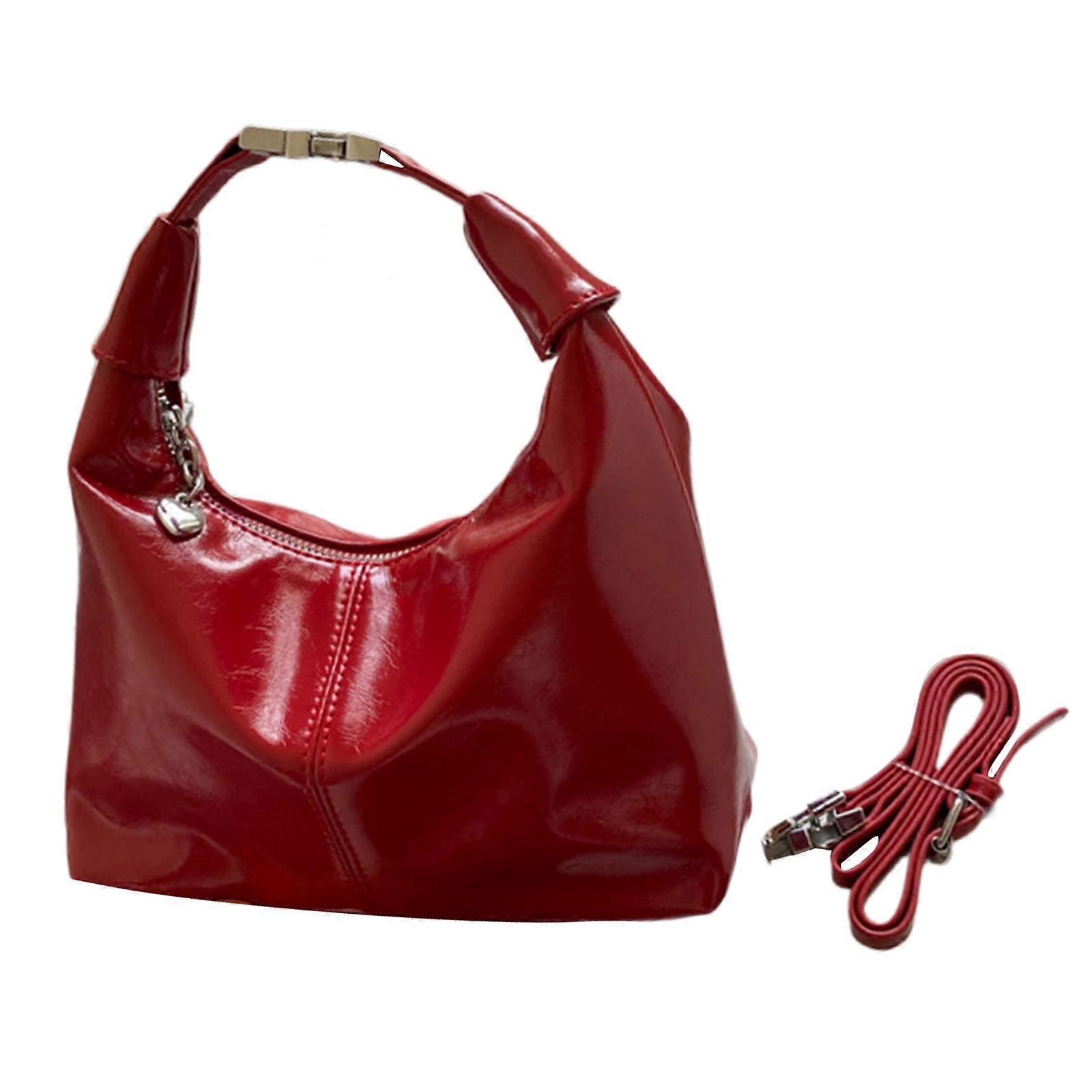 Elegant PU Leather Solid Color Shoulder Bag Minimalist Crossbody Handbag with Adjsutable Strap Simple Zippered Purse Burgundy