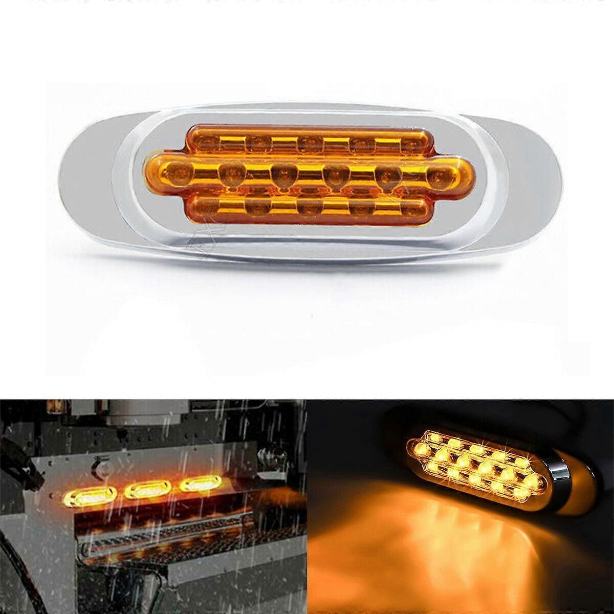 12-24V 16 LEDs Electroplating Side Lights Side Tail Lights Cargo Truck Modification Light, Colour: Yellow (2 Lines Always Bright)